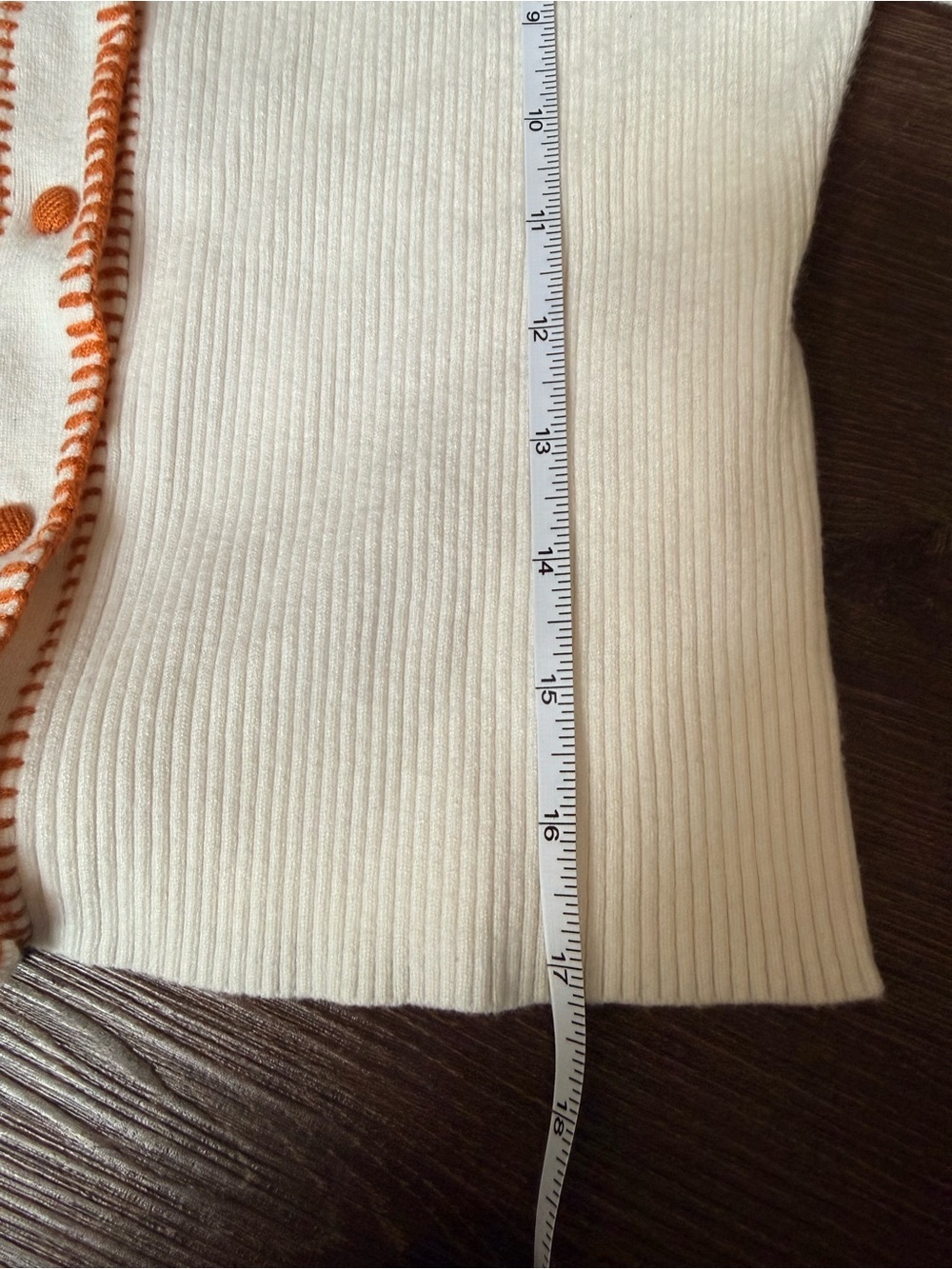 Cream Knit Cardigan with Orange Trim - Sz S - Picture 7 of 10